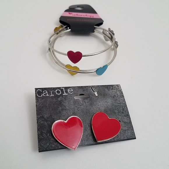 $15 Red Heart Earrings with Colorful Bracelet Bundle - Picture 2 of 9